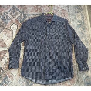 Johnson & Murphy Blue Red Geometric Button Up Cotton Shirt, Sz Large